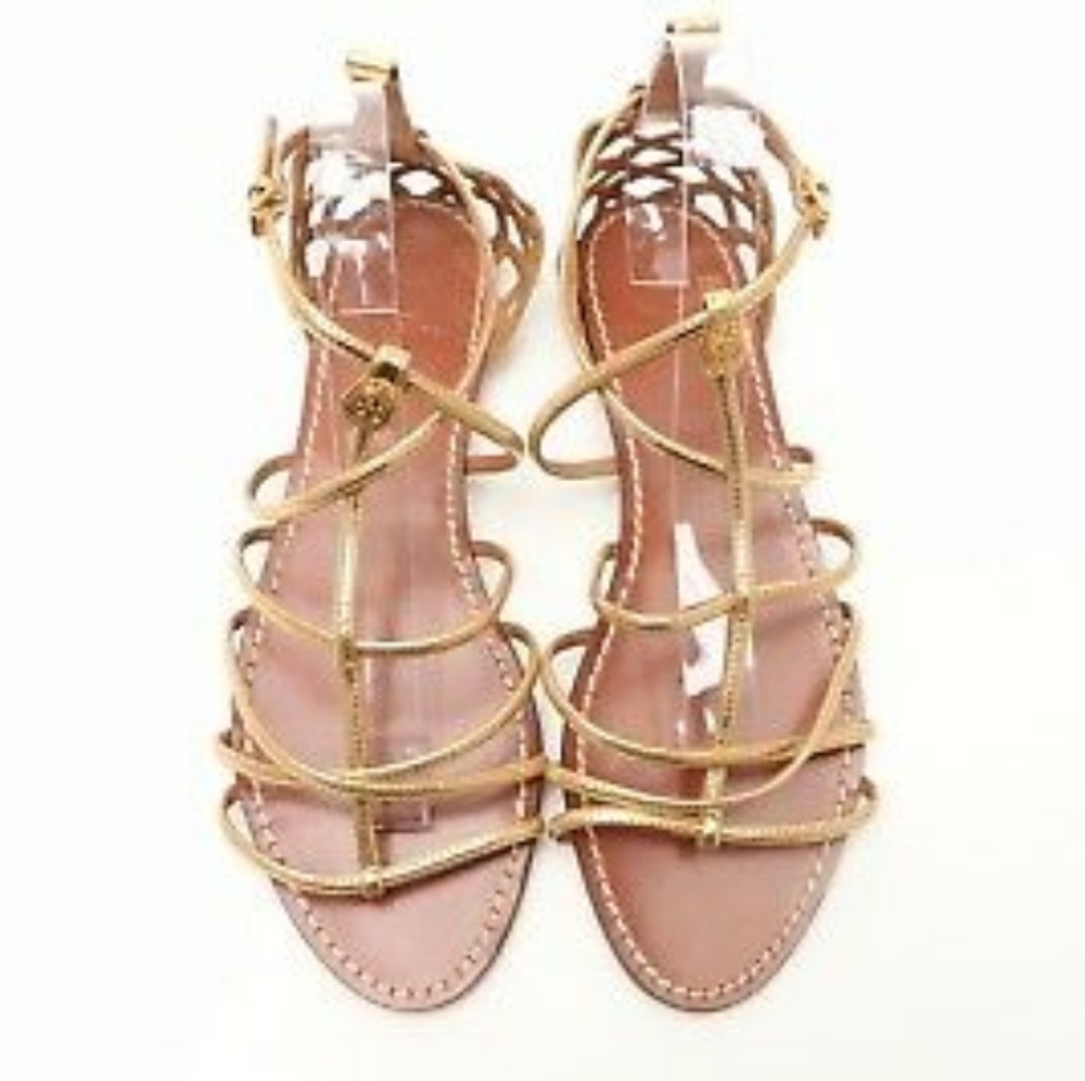 Women's Tory Burch Gold Leather Ankle Strap Sandal